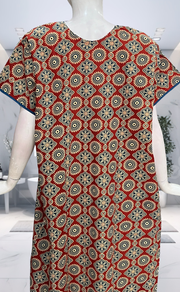 Maroon Ajrakh Pure Cotton Nighty. Pure Durable Cotton | Laces and Frills - Laces and Frills