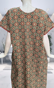 Beige Ajrakh Pure Cotton Nighty. Pure Durable Cotton | Laces and Frills - Laces and Frills