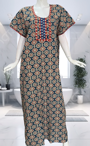 Blue Ajrakh Pure Cotton Nighty. Pure Durable Cotton | Laces and Frills - Laces and Frills