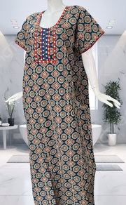 Blue Ajrakh Pure Cotton Nighty. Pure Durable Cotton | Laces and Frills - Laces and Frills