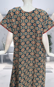 Blue Ajrakh Pure Cotton Nighty. Pure Durable Cotton | Laces and Frills - Laces and Frills