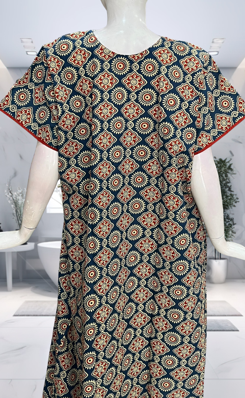 Blue Ajrakh Pure Cotton Nighty. Pure Durable Cotton | Laces and Frills - Laces and Frills