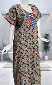 Blue Ajrakh Pure Cotton Nighty. Pure Durable Cotton | Laces and Frills - Laces and Frills