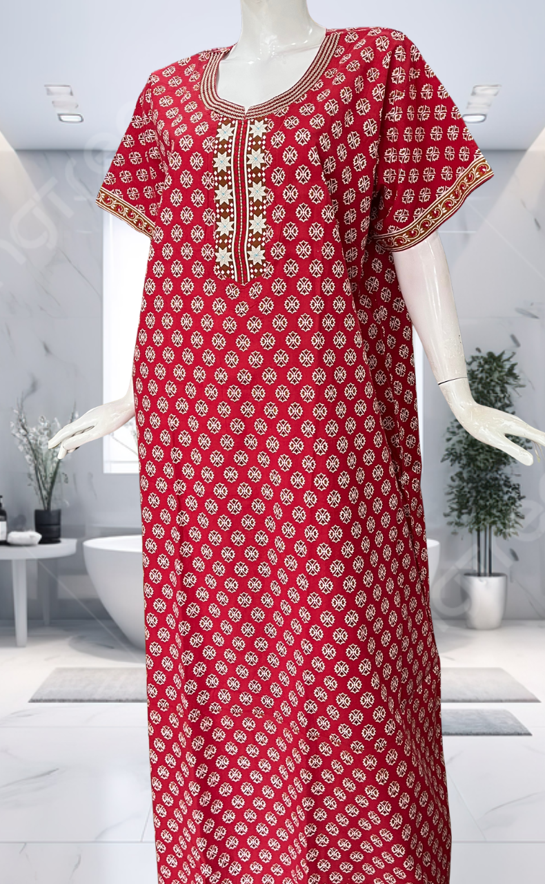 Red Tiny Flora Pure Cotton Nighty. Pure Durable Cotton | Laces and Frills