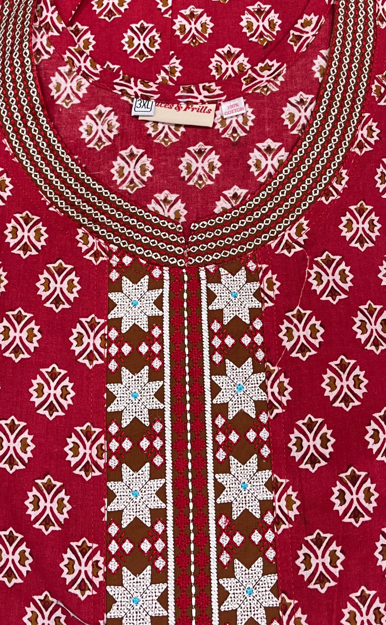 Red Tiny Flora Pure Cotton Nighty. Pure Durable Cotton | Laces and Frills