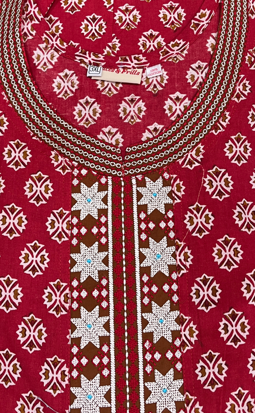 Red Tiny Flora Pure Cotton Nighty. Pure Durable Cotton | Laces and Frills - Laces and Frills
