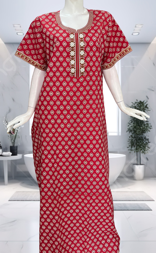 Red Tiny Flora Pure Cotton Nighty. Pure Durable Cotton | Laces and Frills - Laces and Frills