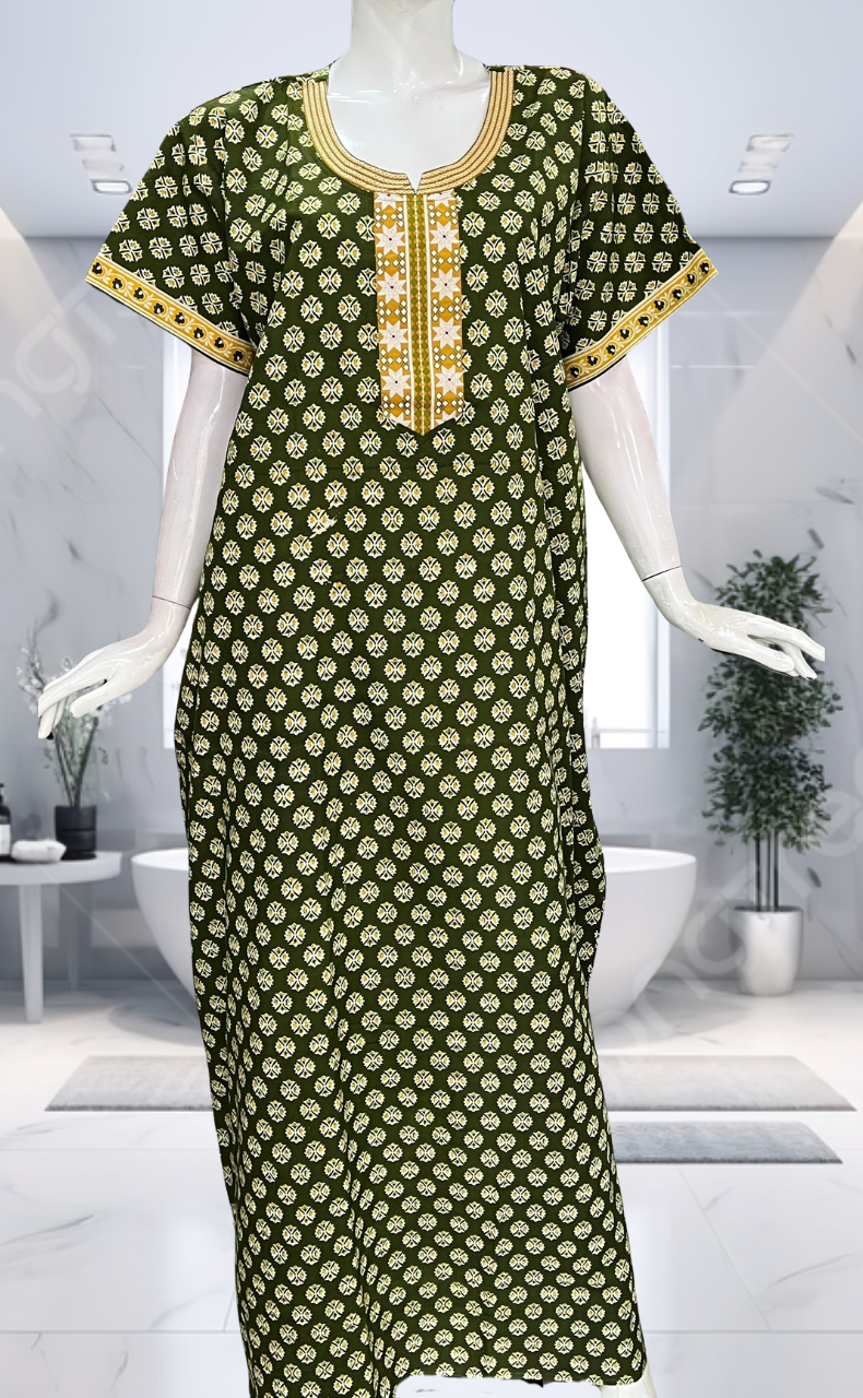 Green Tiny Flora Pure Cotton Nighty. Pure Durable Cotton | Laces and Frills