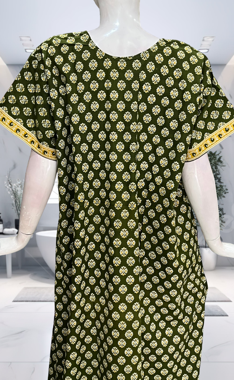 Green Tiny Flora Pure Cotton Nighty. Pure Durable Cotton | Laces and Frills