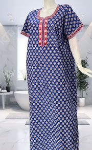 Blue Tiny Flora Pure Cotton Nighty. Pure Durable Cotton | Laces and Frills - Laces and Frills