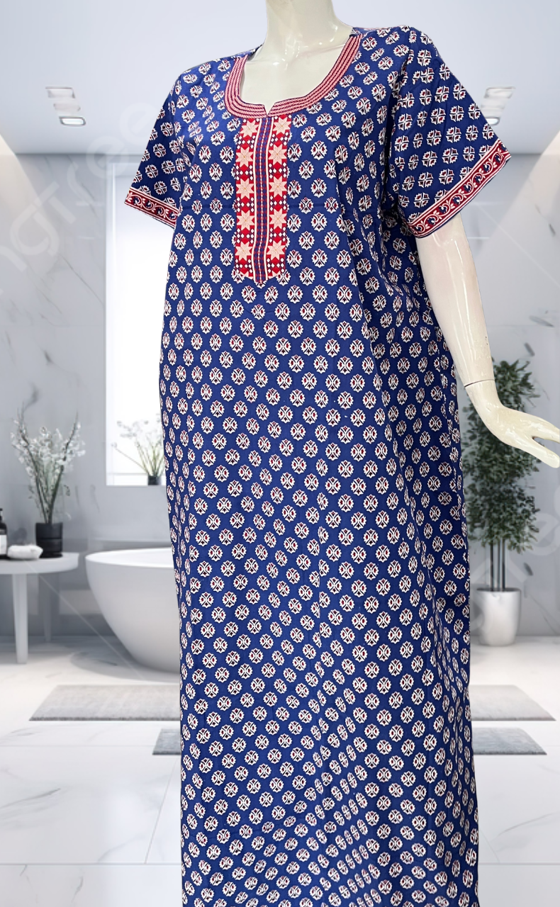 Blue Tiny Flora Pure Cotton Nighty. Pure Durable Cotton | Laces and Frills - Laces and Frills