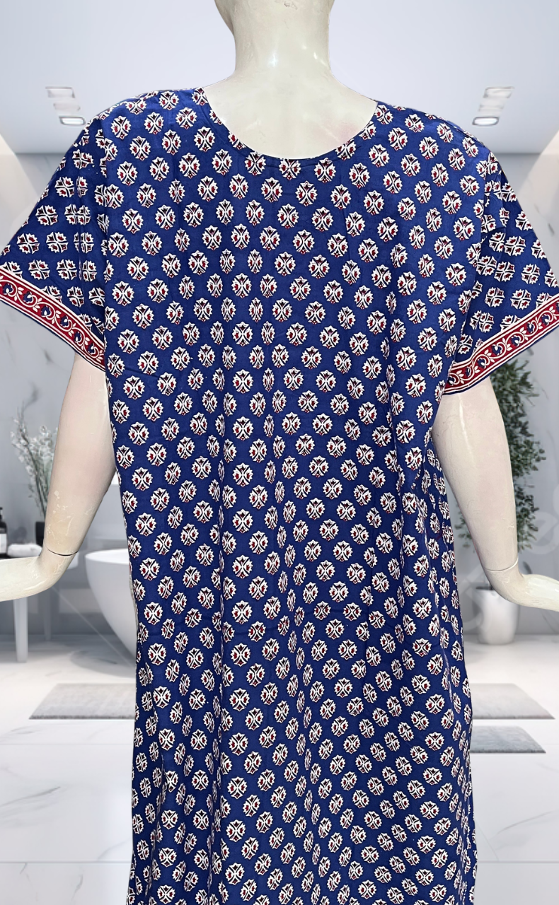 Blue Tiny Flora Pure Cotton Nighty. Pure Durable Cotton | Laces and Frills - Laces and Frills