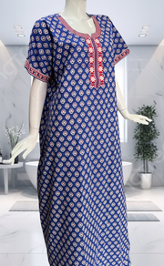 Blue Tiny Flora Pure Cotton Nighty. Pure Durable Cotton | Laces and Frills - Laces and Frills