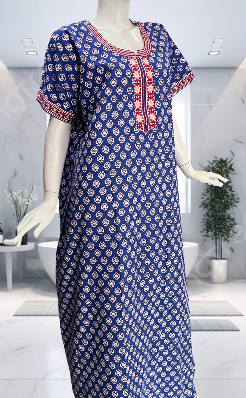 Blue Tiny Flora Pure Cotton Nighty. Pure Durable Cotton | Laces and Frills - Laces and Frills