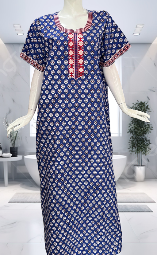 Blue Tiny Flora Pure Cotton Nighty. Pure Durable Cotton | Laces and Frills - Laces and Frills