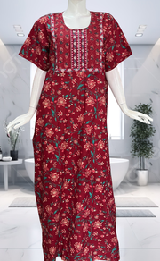 Maroon Tiny Flora Pure Cotton Nighty. Pure Durable Cotton | Laces and Frills - Laces and Frills