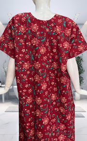 Maroon Tiny Flora Pure Cotton Nighty. Pure Durable Cotton | Laces and Frills - Laces and Frills
