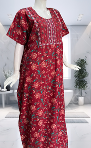 Maroon Tiny Flora Pure Cotton Nighty. Pure Durable Cotton | Laces and Frills - Laces and Frills