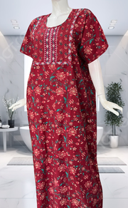 Maroon Tiny Flora Pure Cotton Nighty. Pure Durable Cotton | Laces and Frills - Laces and Frills