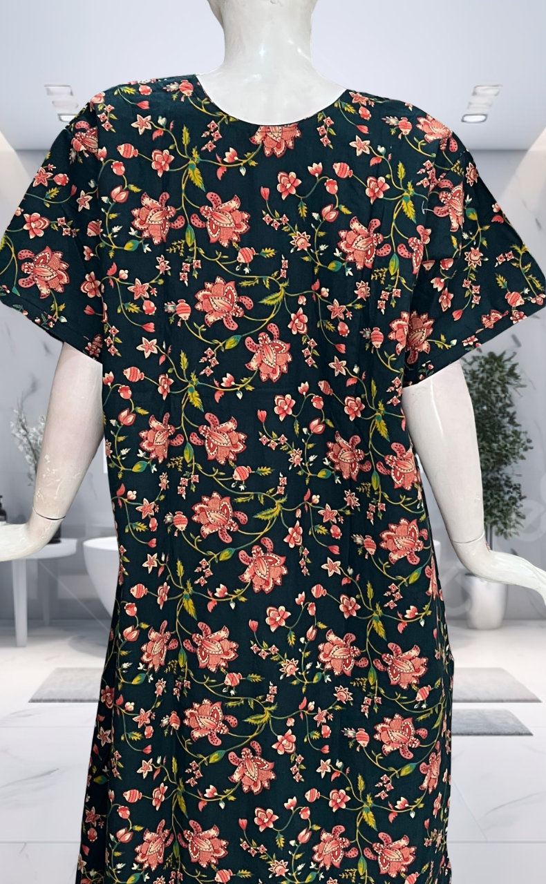 Green Tiny Flora Pure Cotton Nighty. Pure Durable Cotton | Laces and Frills