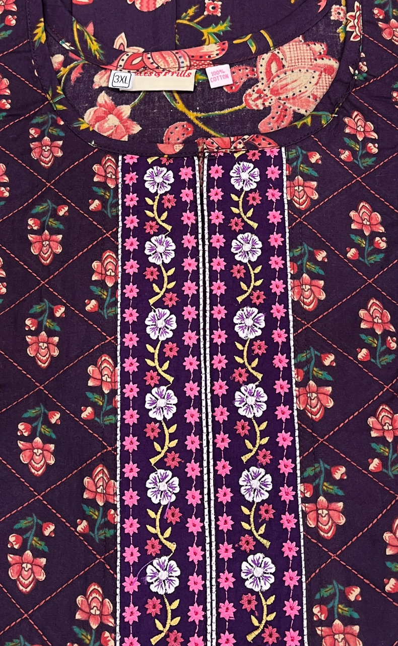 Violet Tiny Flora Pure Cotton Nighty. Pure Durable Cotton | Laces and Frills - Laces and Frills
