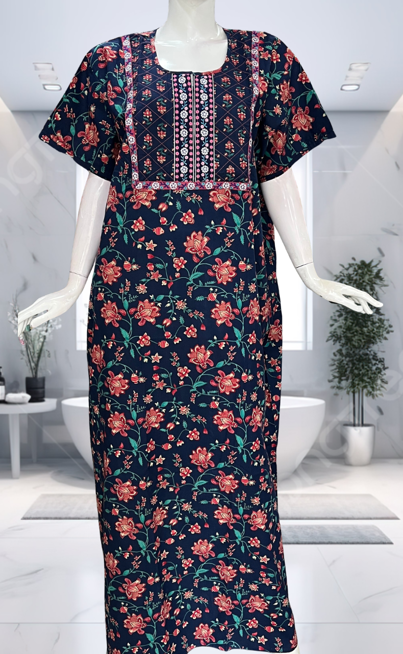 Blue Tiny Flora Pure Cotton Nighty. Pure Durable Cotton | Laces and Frills