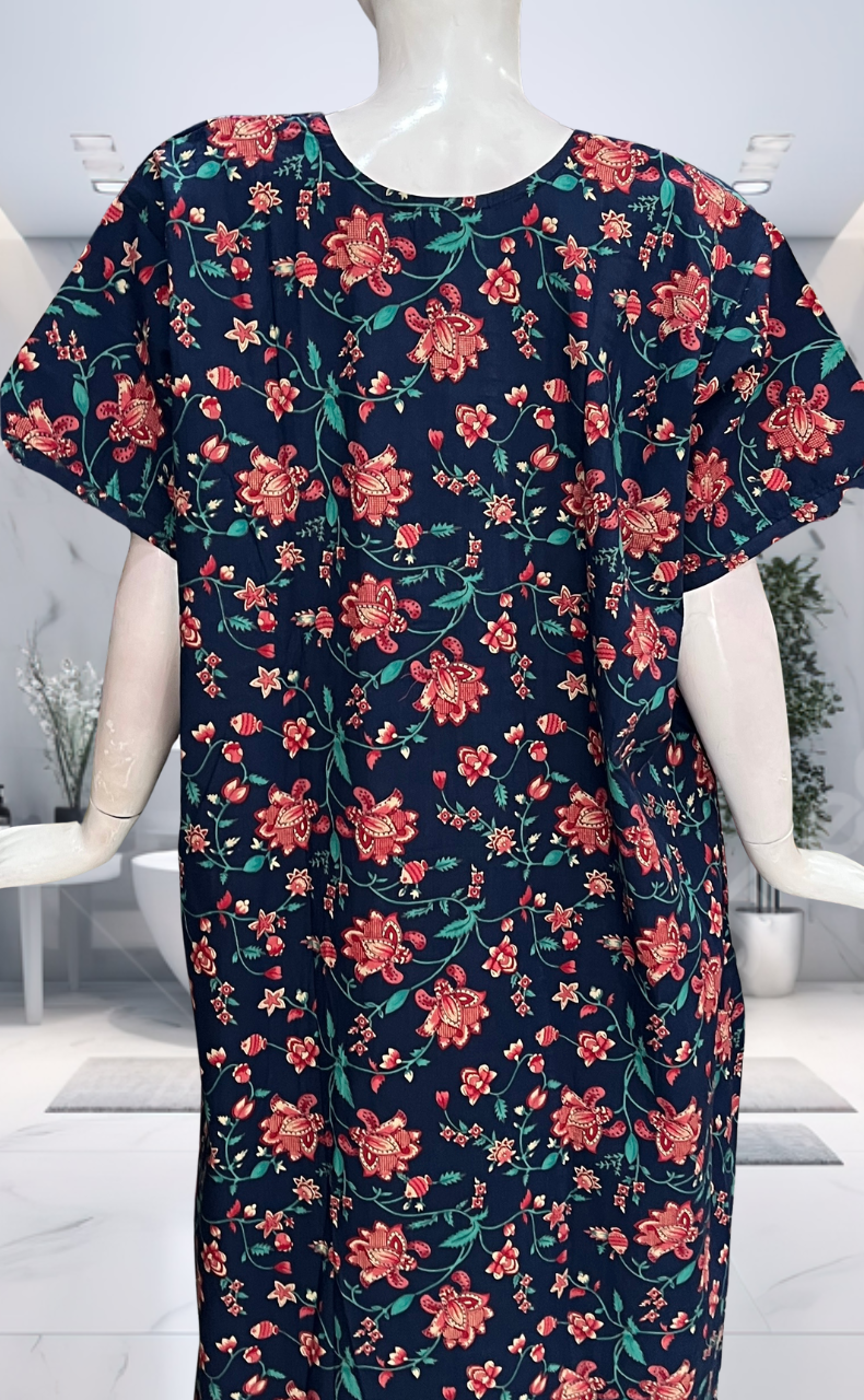 Blue Tiny Flora Pure Cotton Nighty. Pure Durable Cotton | Laces and Frills