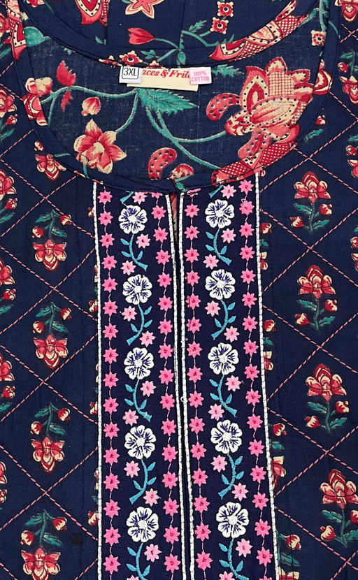 Blue Tiny Flora Pure Cotton Nighty. Pure Durable Cotton | Laces and Frills - Laces and Frills