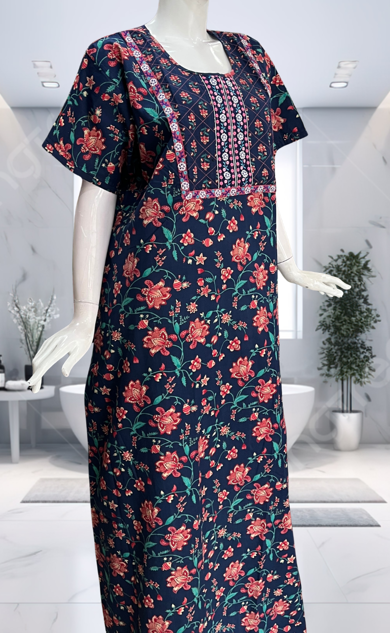 Blue Tiny Flora Pure Cotton Nighty. Pure Durable Cotton | Laces and Frills