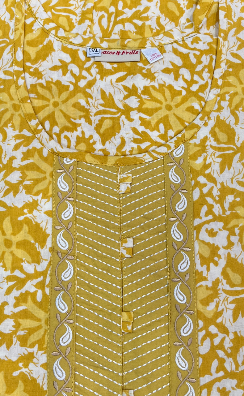 Yellow Garden Pure Cotton Nighty. Pure Durable Cotton | Laces and Frills