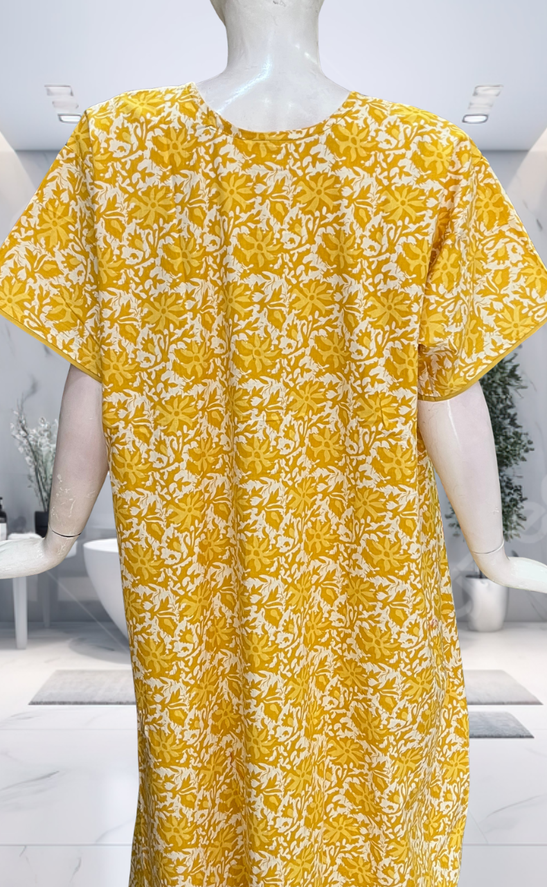 Yellow Garden Pure Cotton Nighty. Pure Durable Cotton | Laces and Frills