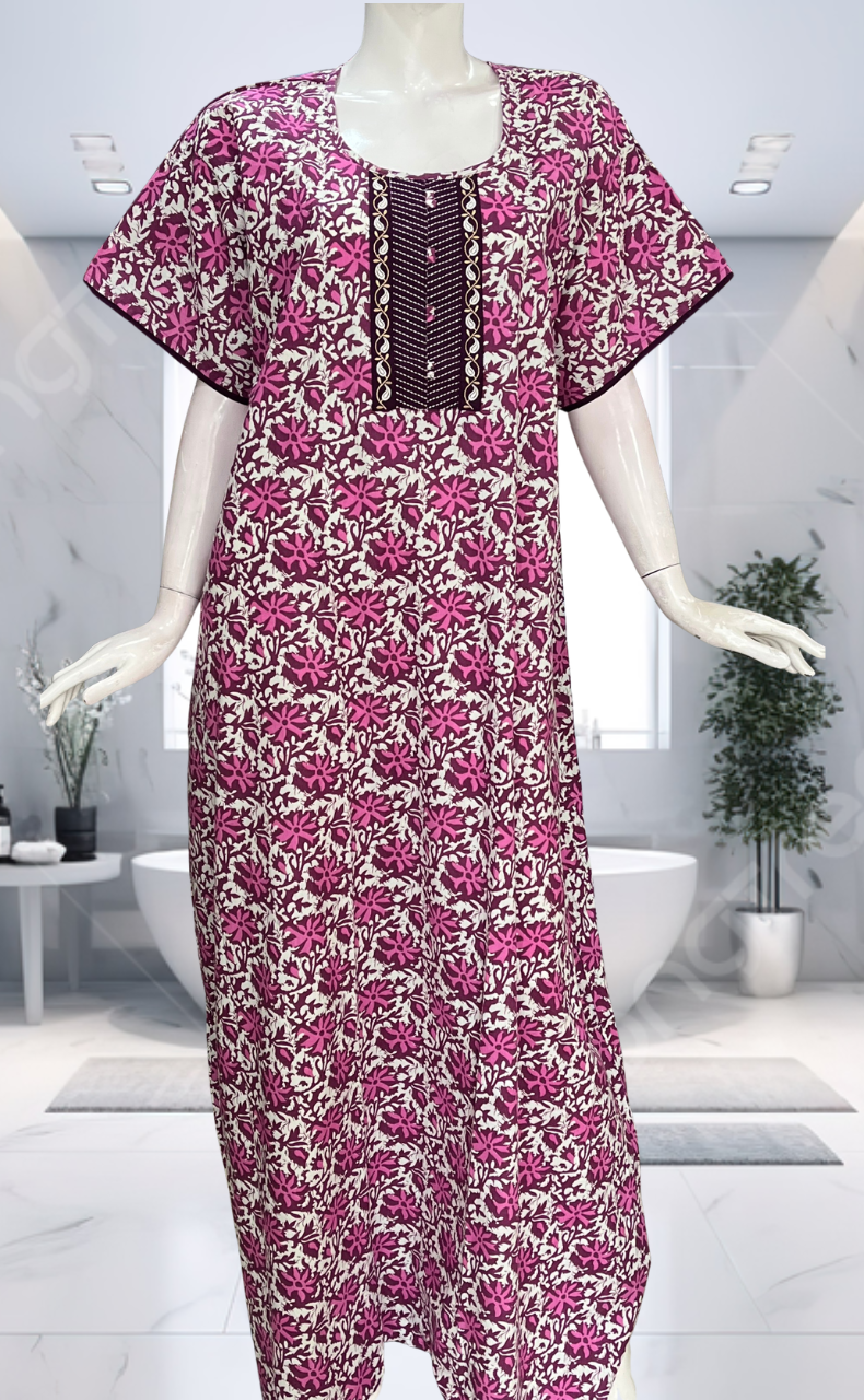 Violet Garden Pure Cotton Nighty. Pure Durable Cotton | Laces and Frills - Laces and Frills