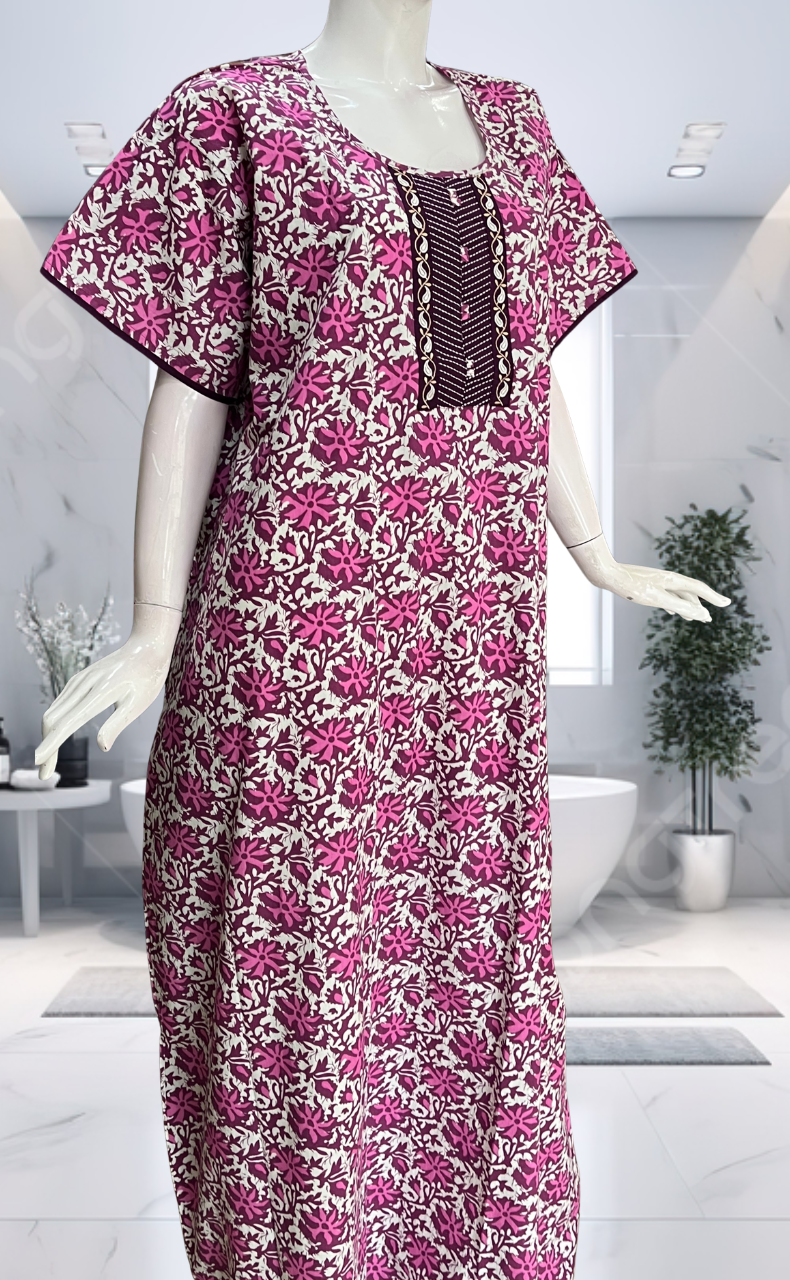 Violet Garden Pure Cotton Nighty. Pure Durable Cotton | Laces and Frills - Laces and Frills