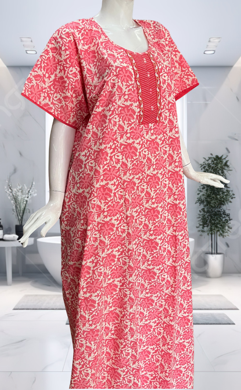 Peach Garden Pure Cotton Nighty. Pure Durable Cotton | Laces and Frills - Laces and Frills