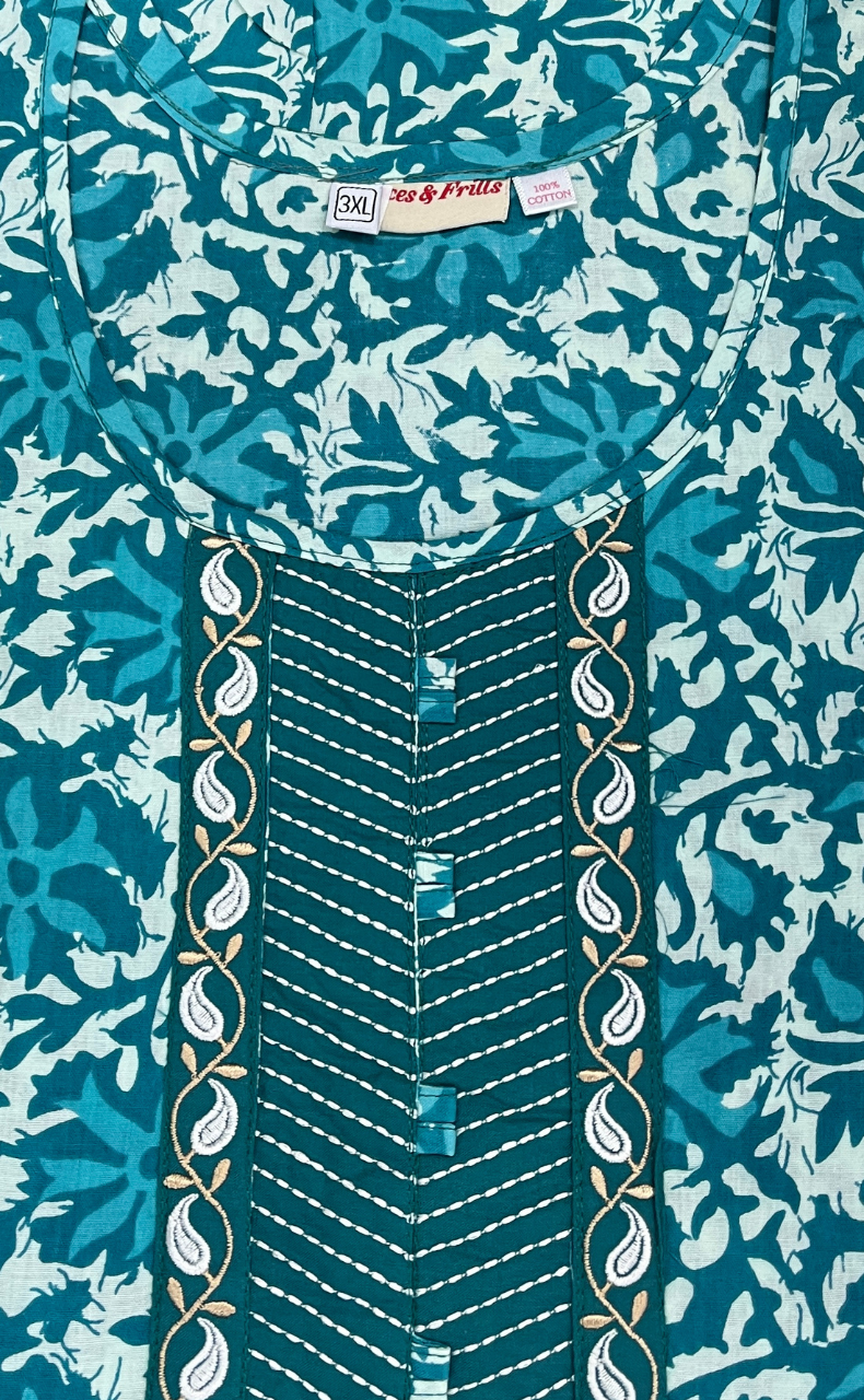 Sky Blue Garden Pure Cotton Nighty. Pure Durable Cotton | Laces and Frills