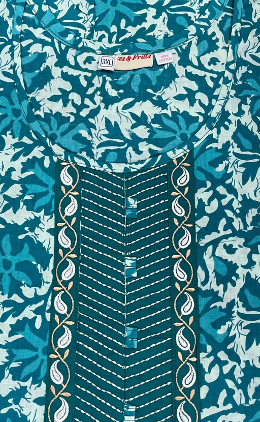 Sky Blue Garden Pure Cotton Nighty. Pure Durable Cotton | Laces and Frills - Laces and Frills