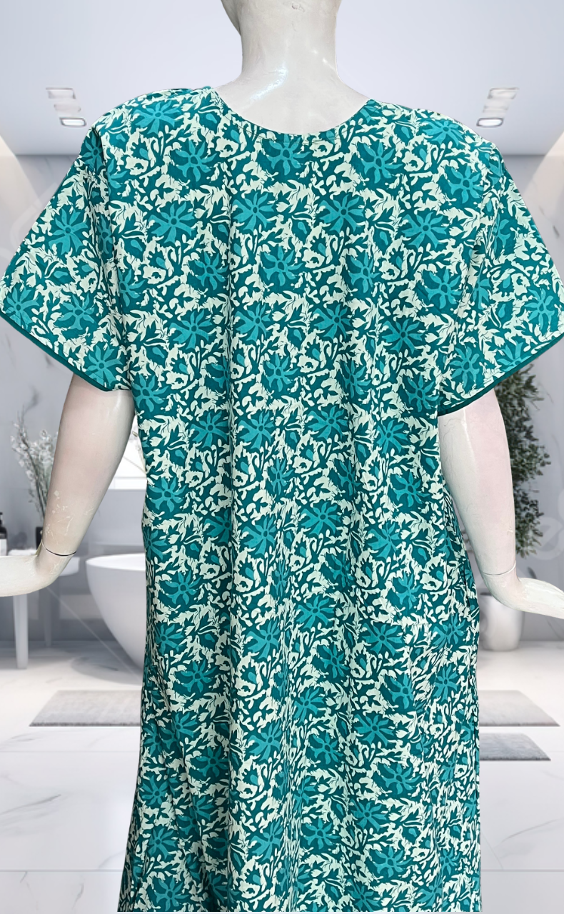 Sky Blue Garden Pure Cotton Nighty. Pure Durable Cotton | Laces and Frills