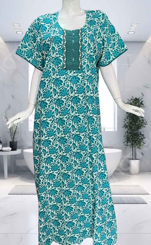 Sky Blue Garden Pure Cotton Nighty. Pure Durable Cotton | Laces and Frills - Laces and Frills