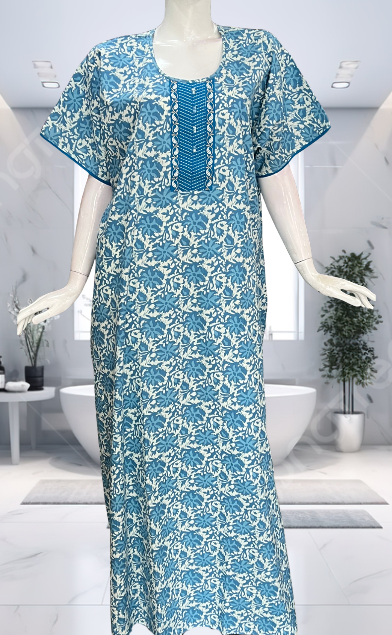 Blue Garden Pure Cotton Nighty. Pure Durable Cotton | Laces and Frills