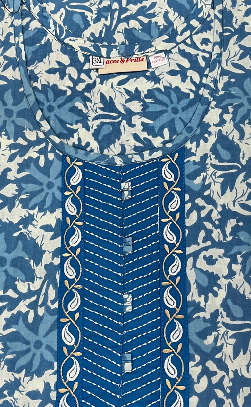 Blue Garden Pure Cotton Nighty. Pure Durable Cotton | Laces and Frills - Laces and Frills