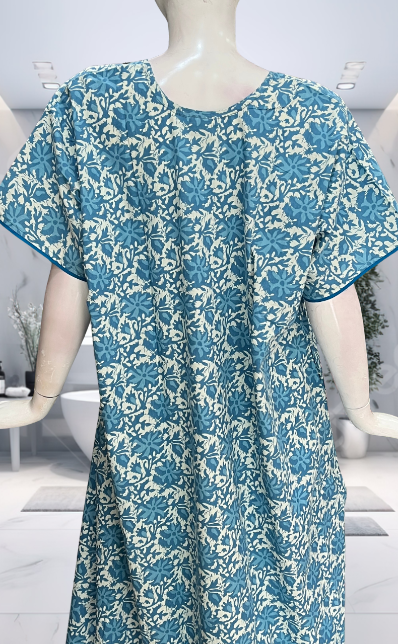 Blue Garden Pure Cotton Nighty. Pure Durable Cotton | Laces and Frills