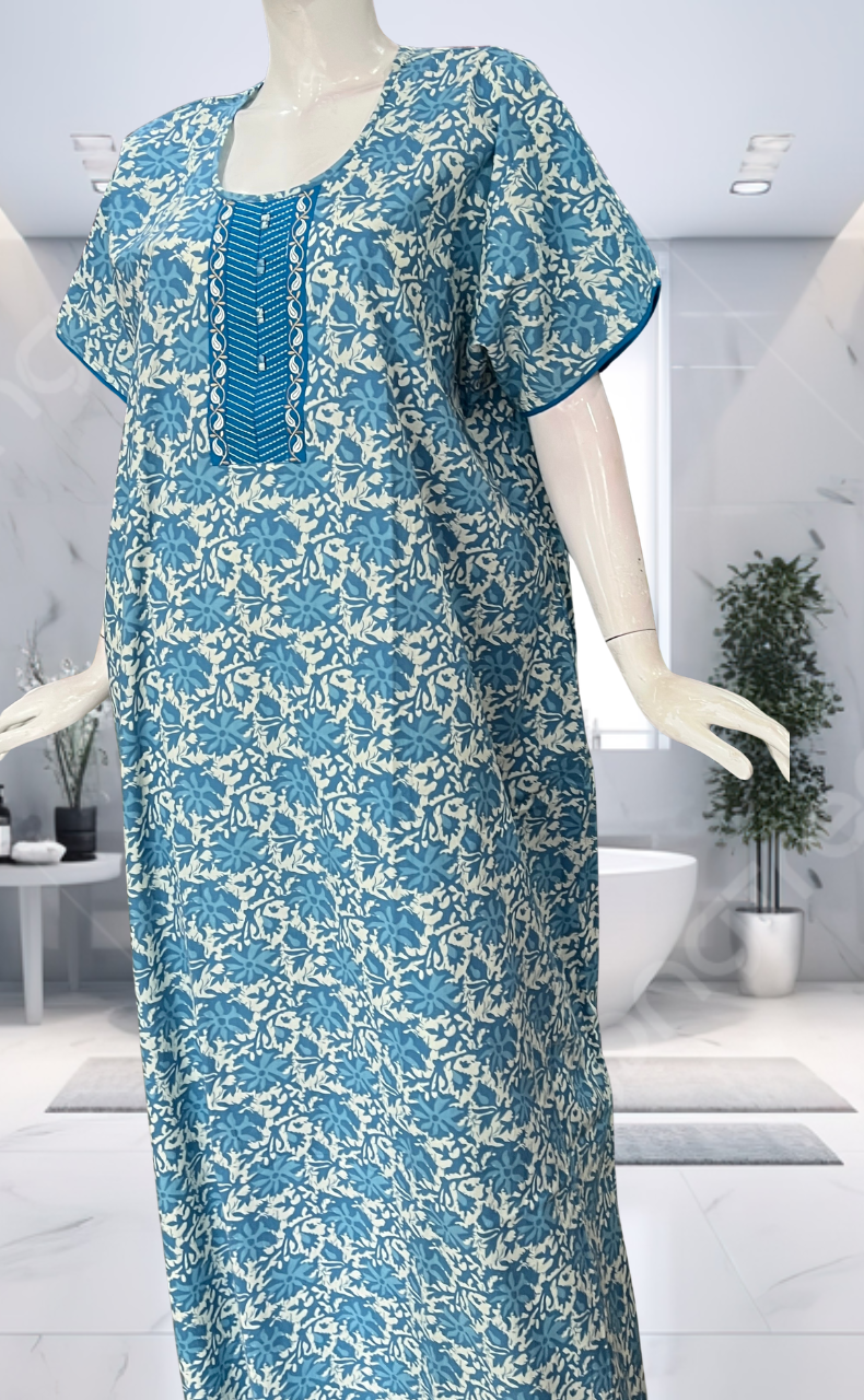 Blue Garden Pure Cotton Nighty. Pure Durable Cotton | Laces and Frills