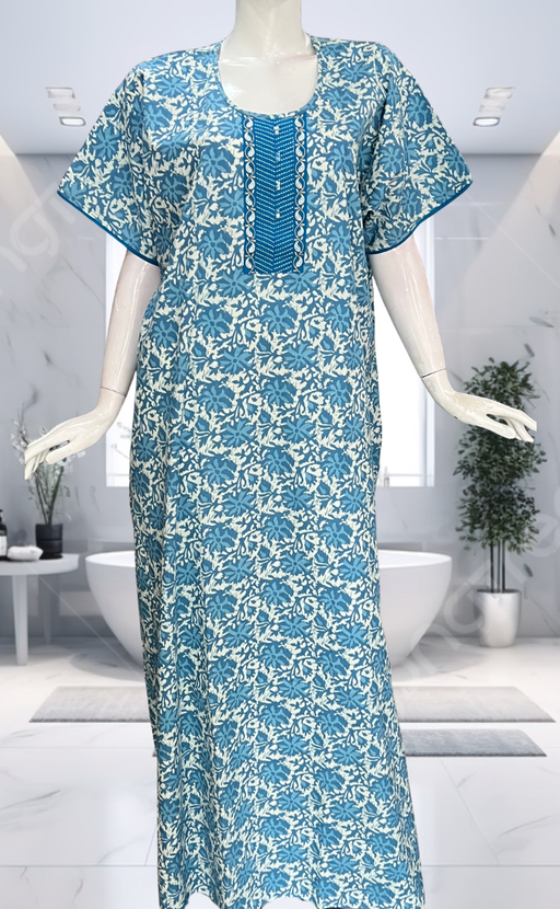 Blue Garden Pure Cotton Nighty. Pure Durable Cotton | Laces and Frills - Laces and Frills
