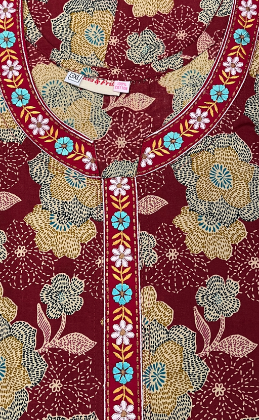 Maroon Garden Pure Cotton Nighty. Pure Durable Cotton | Laces and Frills - Laces and Frills