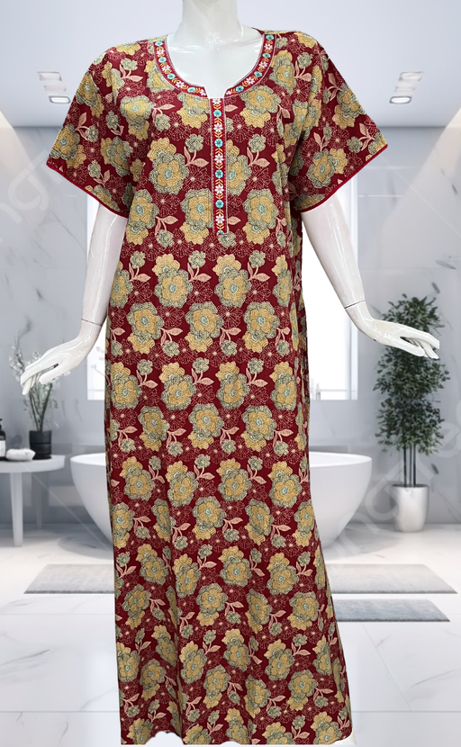 Maroon Garden Pure Cotton Nighty. Pure Durable Cotton | Laces and Frills - Laces and Frills