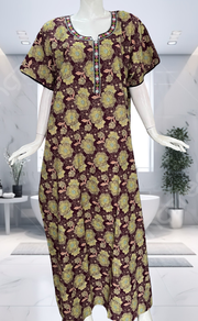 Wine Colour Garden Pure Cotton Nighty. Pure Durable Cotton | Laces and Frills - Laces and Frills