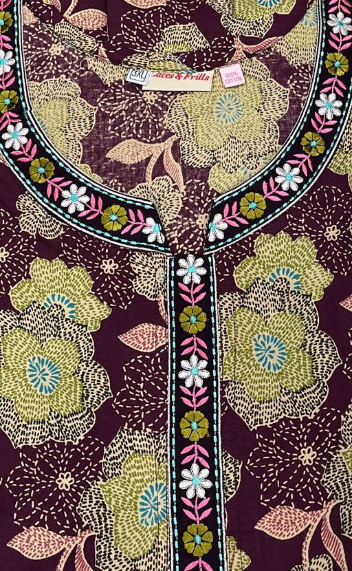 Wine Colour Garden Pure Cotton Nighty. Pure Durable Cotton | Laces and Frills - Laces and Frills