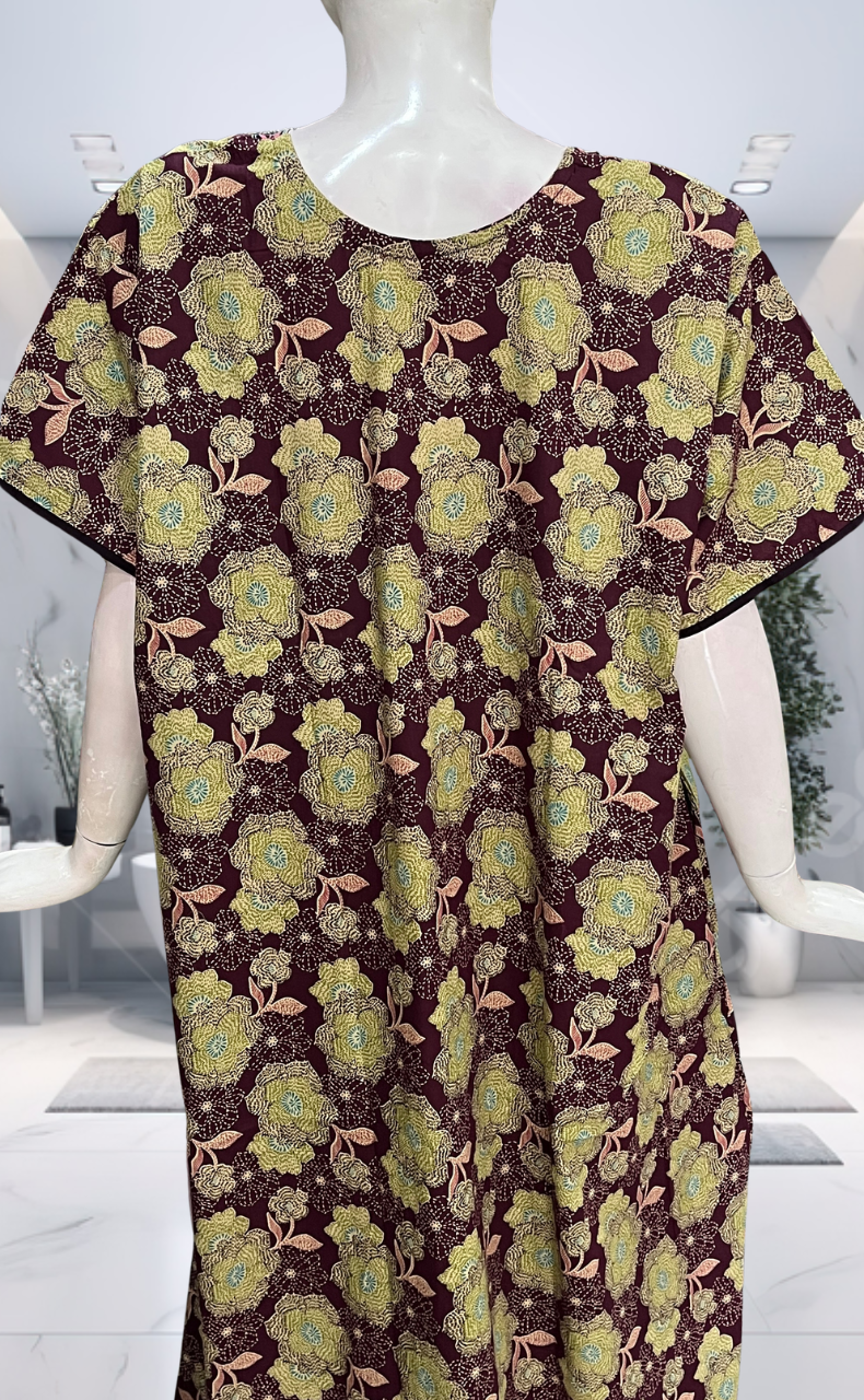 Wine Colour Garden Pure Cotton Nighty. Pure Durable Cotton | Laces and Frills - Laces and Frills