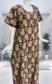 Wine Colour Garden Pure Cotton Nighty. Pure Durable Cotton | Laces and Frills - Laces and Frills