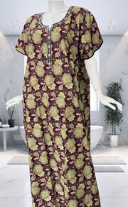 Wine Colour Garden Pure Cotton Nighty. Pure Durable Cotton | Laces and Frills - Laces and Frills